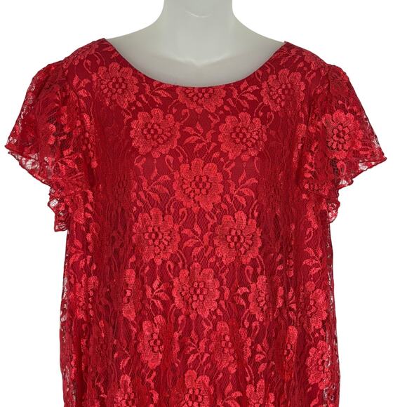 Vintage 80s Does 20s Fringe Lace Flapper Gatsby Costume Party Red Dress L/XL - Picture 2 of 8